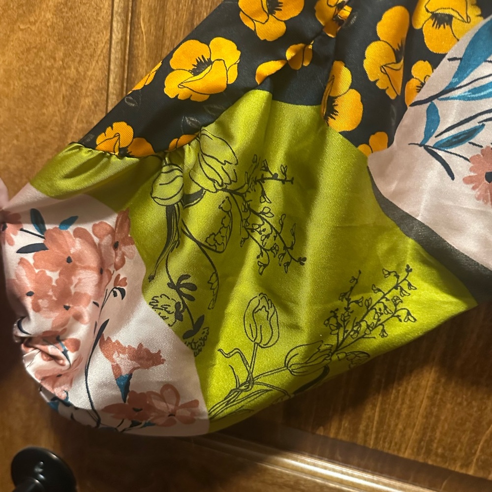 Zara Patchwork Floral Long-Sleeve Mini Dress in Olive Green, Black, Pink, Yellow - Picture 3 of 4